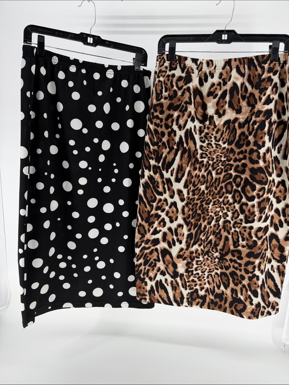 Polka Dot and Leopard Print Pencil Skirts Nuggles Large Black/White  Leopard